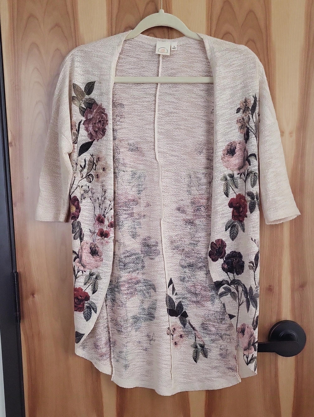 Open-Front Floral Cardigan Sweater - Cream